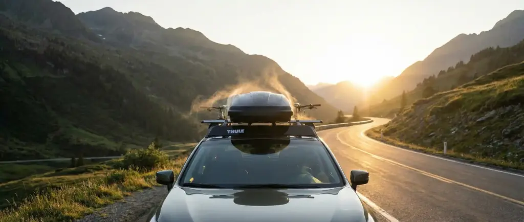 Déflecteur de vent (fairing) installé sur une barre de toit universelle