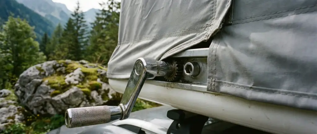 Mécanisme à manivelle pour tension de toile de tente de toit