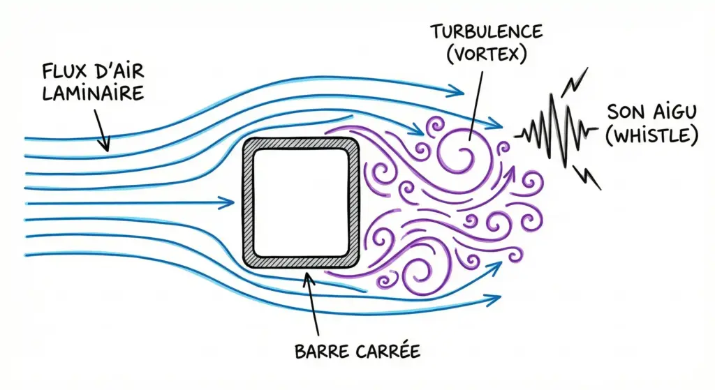 Diagramme de la turbulence aérodynamique des barres de toit carrées